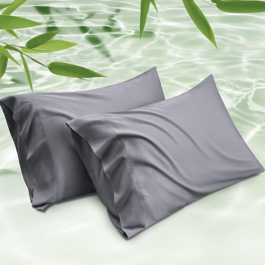 Bedsure King Size Pillow Cases Set of 2, Cooling Pillow Cases King, Rayon Derived from Bamboo Dark Grey Pillowcases, Breathable & Silky Soft Bedding Pillow Covers with Envelope Closure, 20x36 Inches