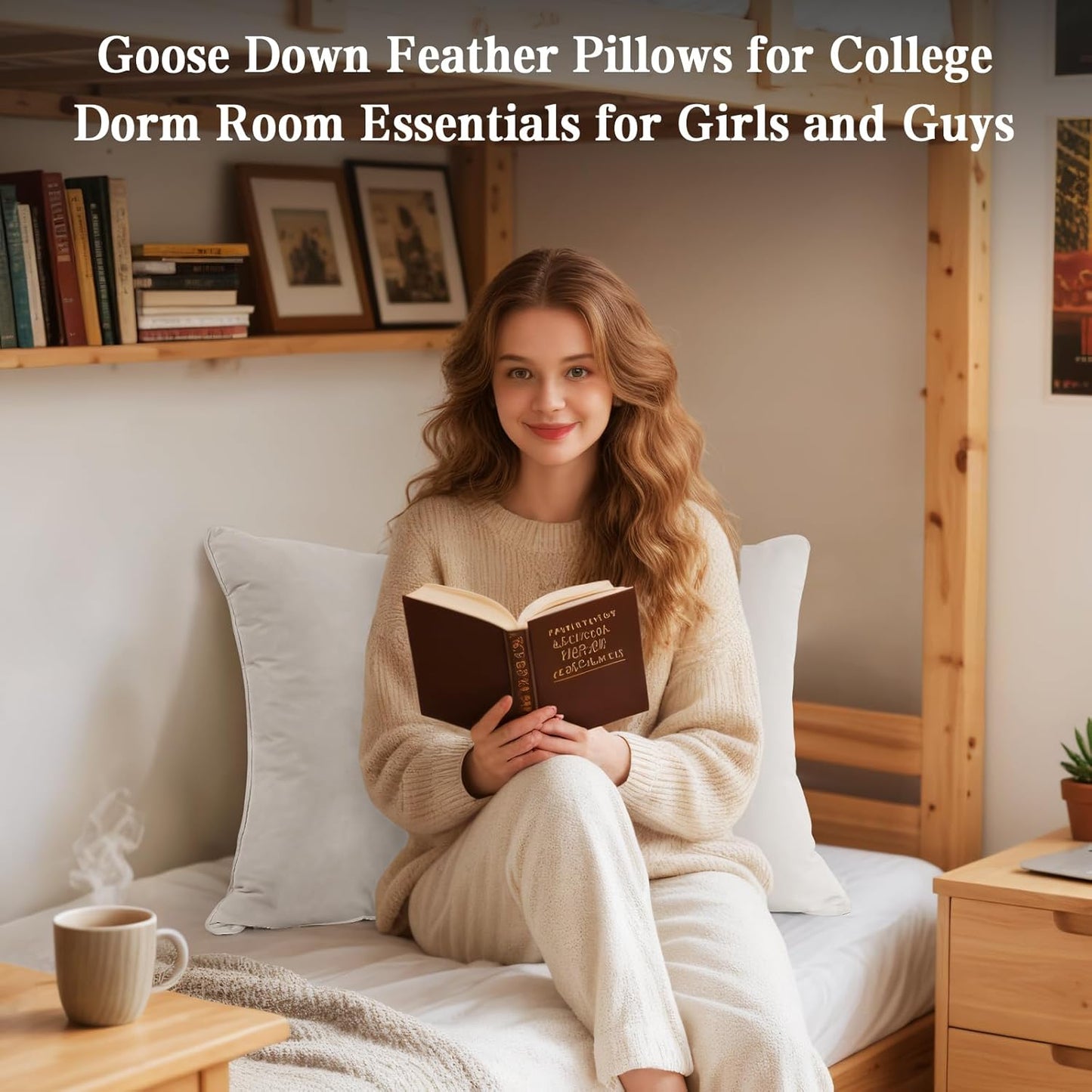 BHZ Goose Down Feather Pillow Queen Size Set of 4, Luxury Hotel Alternative Collection Bed Pillow for Sleeping Firm Soft Support for Side & Back Sleepers, White, 20x28 Inch