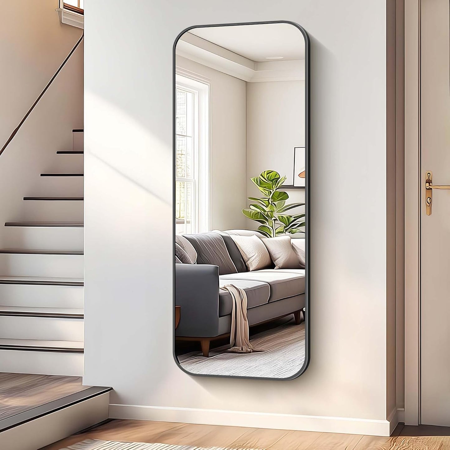 Bathroom Mirror, 60 x 24 inch Metal Framed Black Rectangle Mirror, Rounded Corner Rectangular Vanity Mirror, Large Wall Mounted Mirror for Modern Bedroom Living Room Horizontal or Vertical