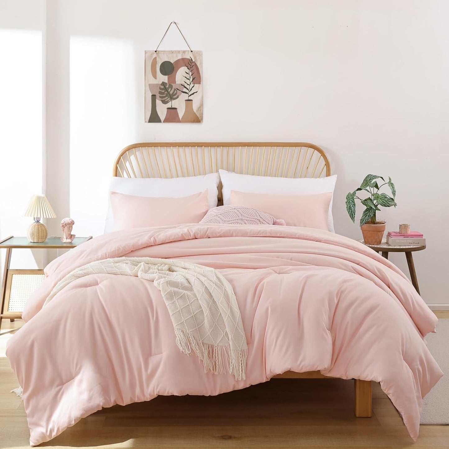 ROSGONIA California King Comforter Set Blush, 3pcs (1 Boho Light Pink Cal King Comforter & 2 Pillowcases), All Season Bedding Bedspread Blanket Quilts