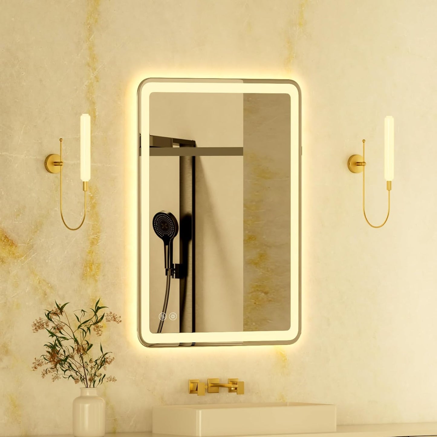 24"x32" LED Bathroom Mirror with Front and Backlight, Rounded Corner Frameless, Dimmable Vanity Mirror with Lights, Anti-Fog, Smart Mirror for Bathroom