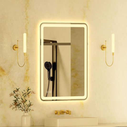 24"x32" LED Bathroom Mirror with Front and Backlight, Rounded Corner Frameless, Dimmable Vanity Mirror with Lights, Anti-Fog, Smart Mirror for Bathroom