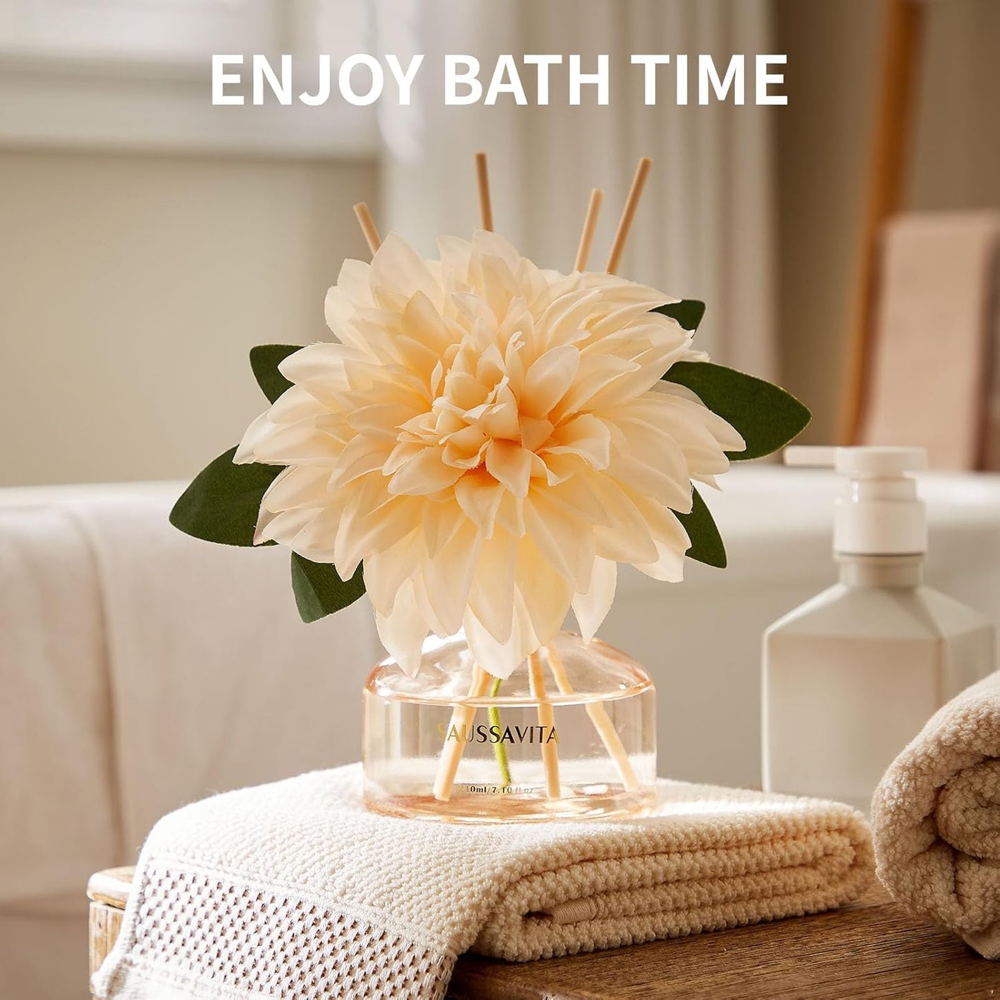 Reed Diffuser Set for Home, 7.1 fl oz / 210 ml - Tangerine Scent Diffuser with Sticks Home Fragrance Flower Reed Diffuser with Plastic Flowers for Bathroom Shelf Décor