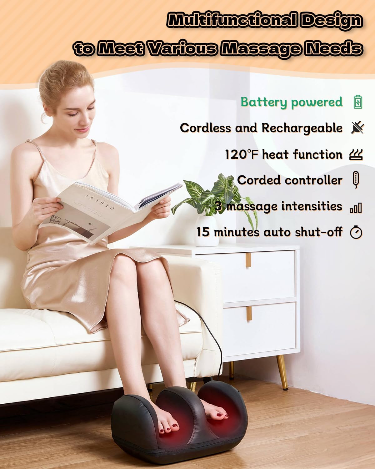 Foot Massager, Shiatsu Foot Massager with Heat, Rechargeable Calf Massager, Massage Calf, Deep Kneading Massage for Home and Office, Gifts for Women, Men, Dad, Mom