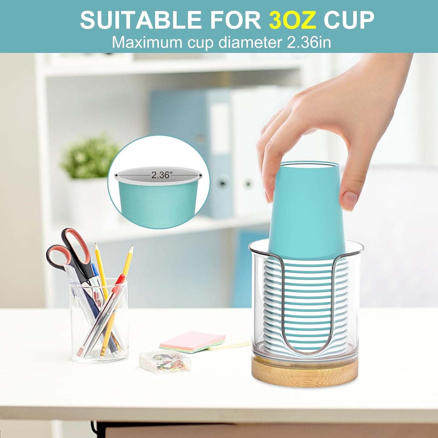 Bathroom Cup Dispenser for Countertops,2 Pack of Bathroom Cup Holders for 3 oz Cups,Small Cup Holder for Mouthwash and Paper Cups (Clear 2 Pack)