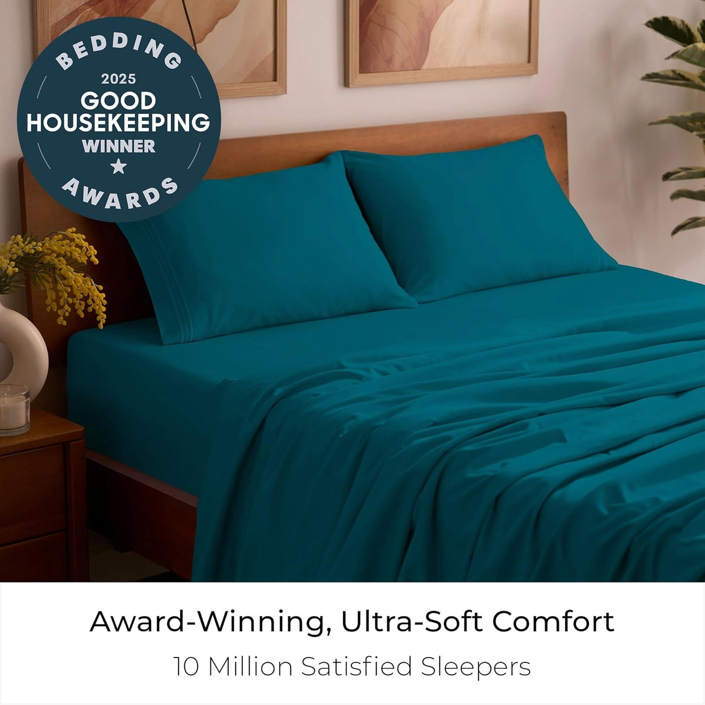 Mellanni Queen Sheets Set - 4 PC Iconic Collection Bedding - Hotel Luxury, Extra Soft, Cooling Bed Sheets - Wrinkle, Fade, Stain Resistant (Queen, Teal)