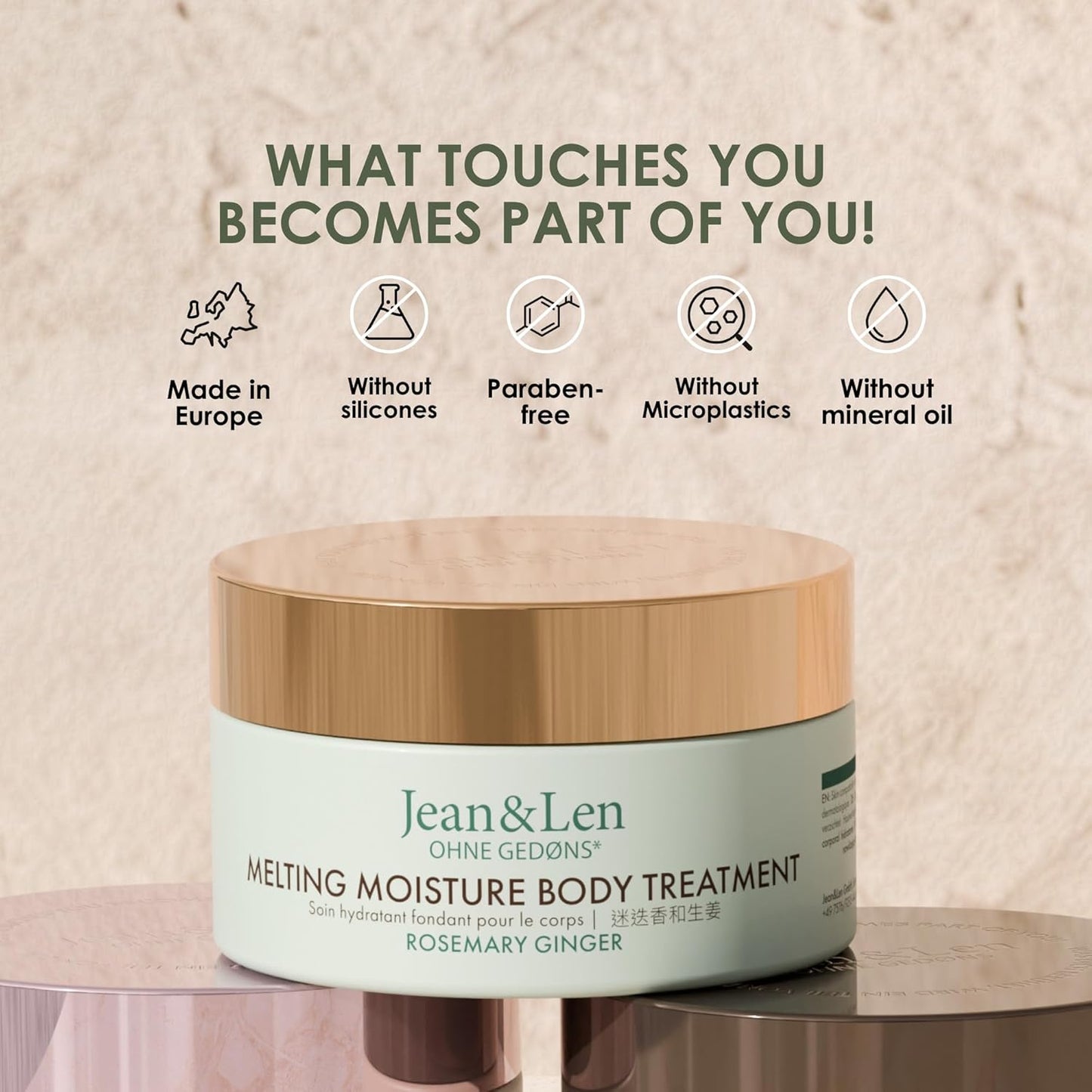 Jean & Len Melting Moisture Body Treatment Rosemary & Ginger, for a fragrant care result, for normal skin, nourishing body butter, without parabens & silicones, 6.76 Fl. Oz.