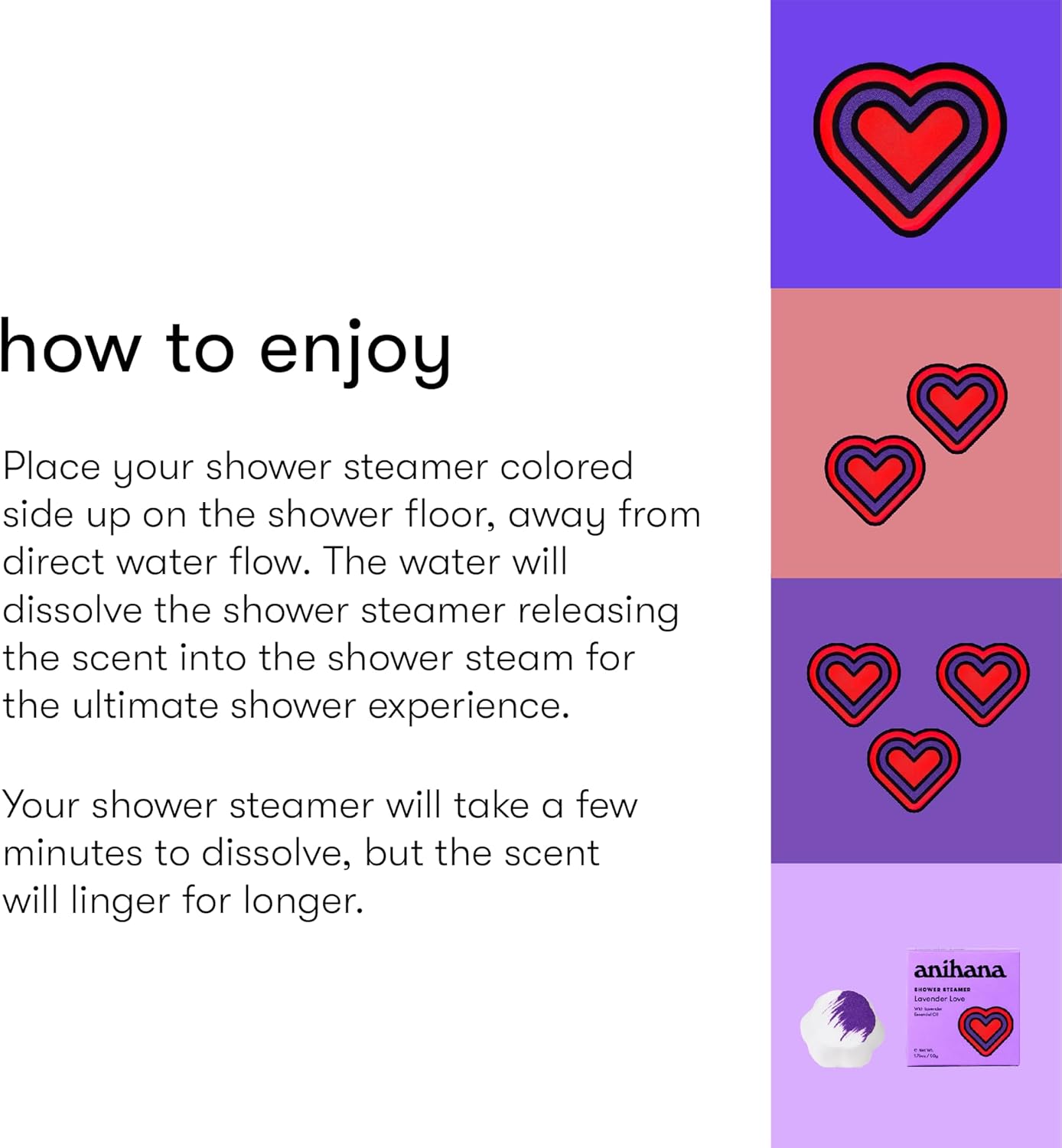 ANIHANA Shower Steamers 4 Pack with Lavender Essential Oils, Paraben Free, Cruelty Free, Refreshing Lavender Love Scent, 1.76 oz Each