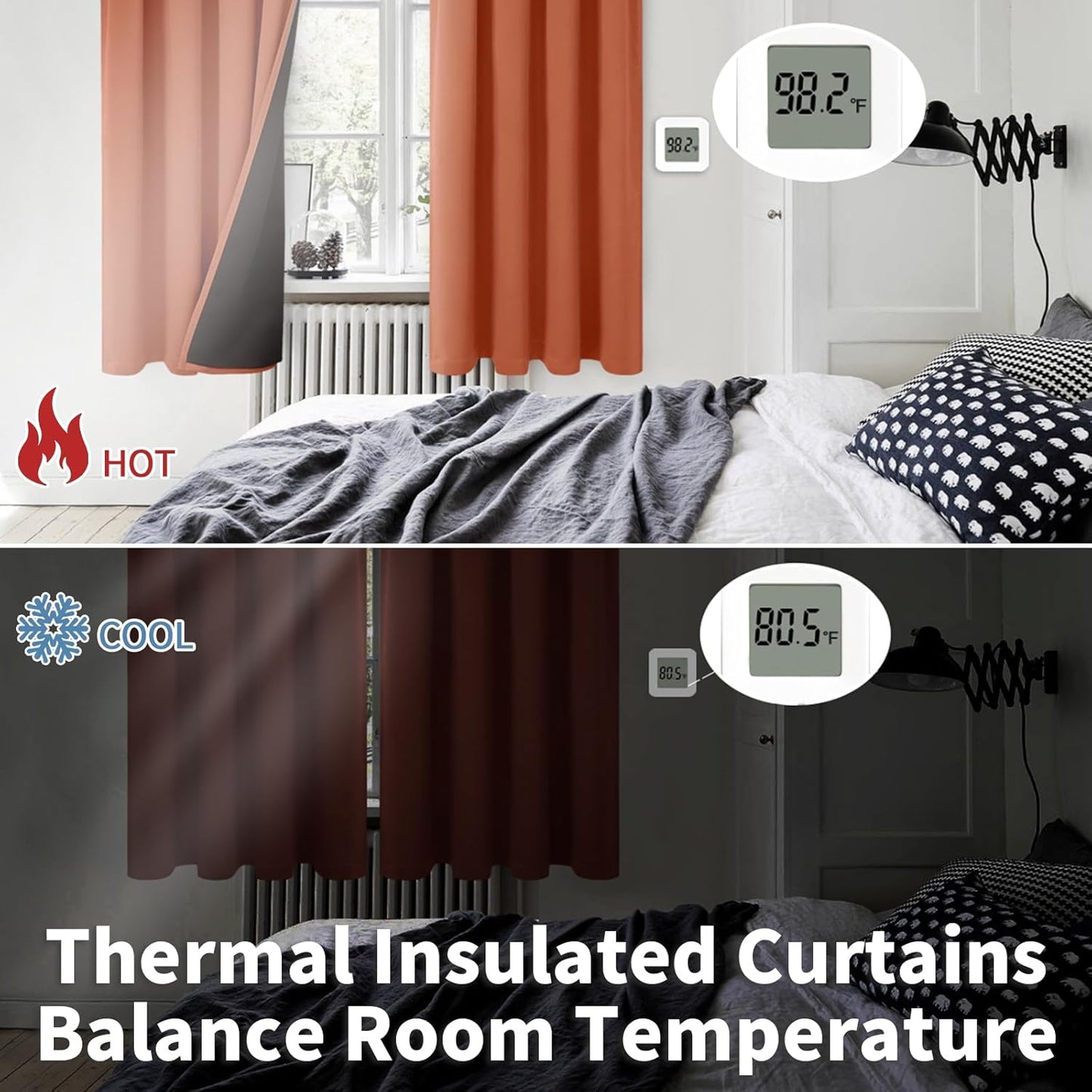 BGment Terracotta 100% Blackout Curtains for Bedroom, Fall Full Room Darkening Noise Reducing Living Room Curtains 72 Inch Length, Thermal Insulated Rod Pocket Window Drapes 2 Panels, 42 Inch Wide
