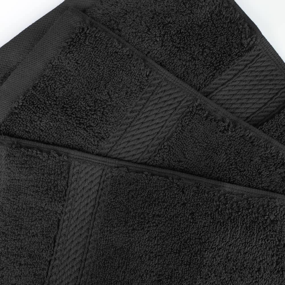 Superior Egyptian Cotton Pile Face Towel/Washcloth Set of 6, Ultra Soft Luxury Towels, Thick Plush Essentials, Absorbent Heavyweight, Guest Bath, Hotel, Spa, Home Bathroom, Shower Basics, Black