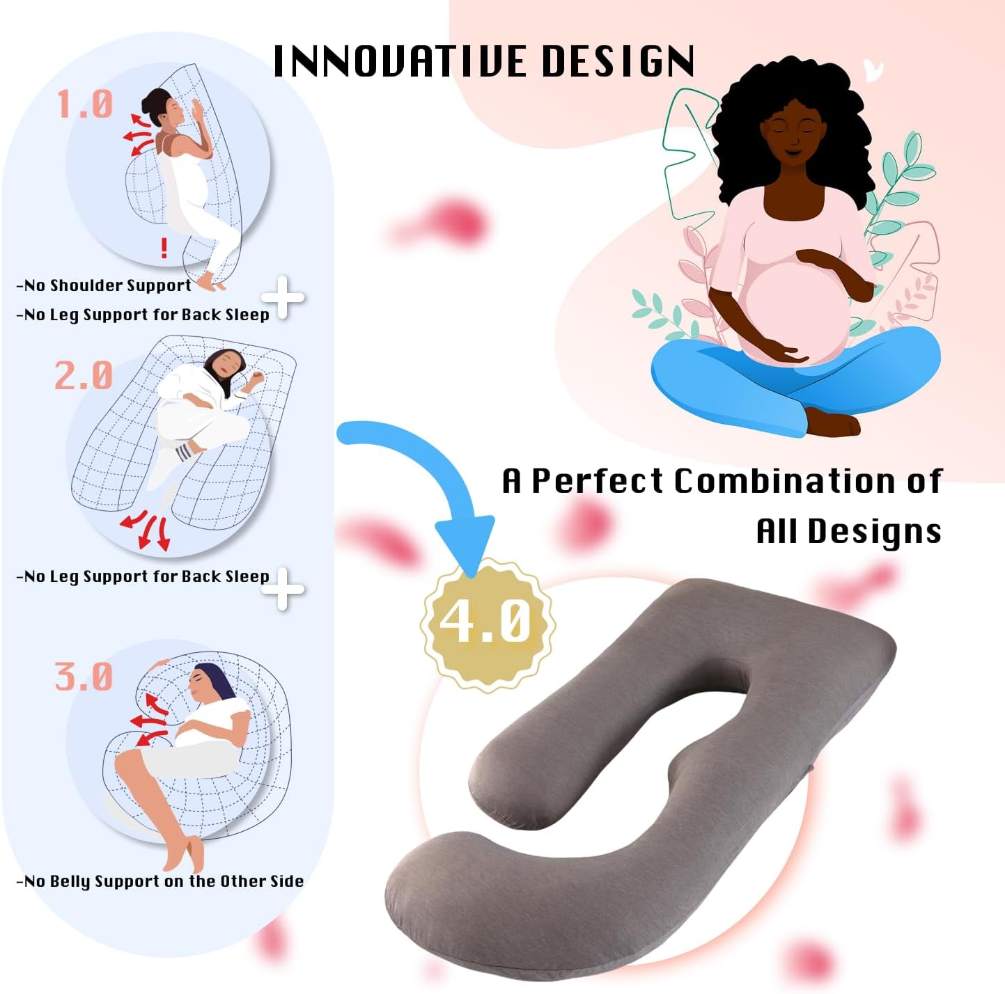 ALLOPERA Pregnancy Pillow, Full Body Maternity Pillow 57 inch, with Removable Washable Cover - Sleep Support for Legs, Back, Neck, Shoulder, HIPS, Belly for Pregnent Women (Cooling Cover)