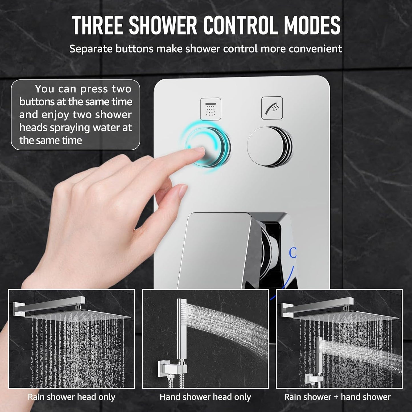 Iriber Chrome Shower System Wall Mount with 12 Inch Rain Shower Head and Handheld Bathroom Shower Set Contain Shower Faucet Mixer Valve Trim Kit (Valve Included)