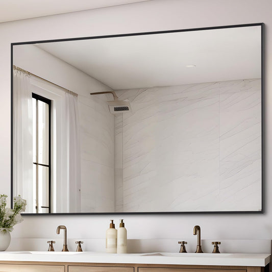 Black Bathroom Mirror for Wall, 36x48 Inch Rectangle Mirrors with Metal Frame, Modern Vanity Wall Mirror Decor for Entryway Hangs, Bathroom Living Room Horizontal or Vertical