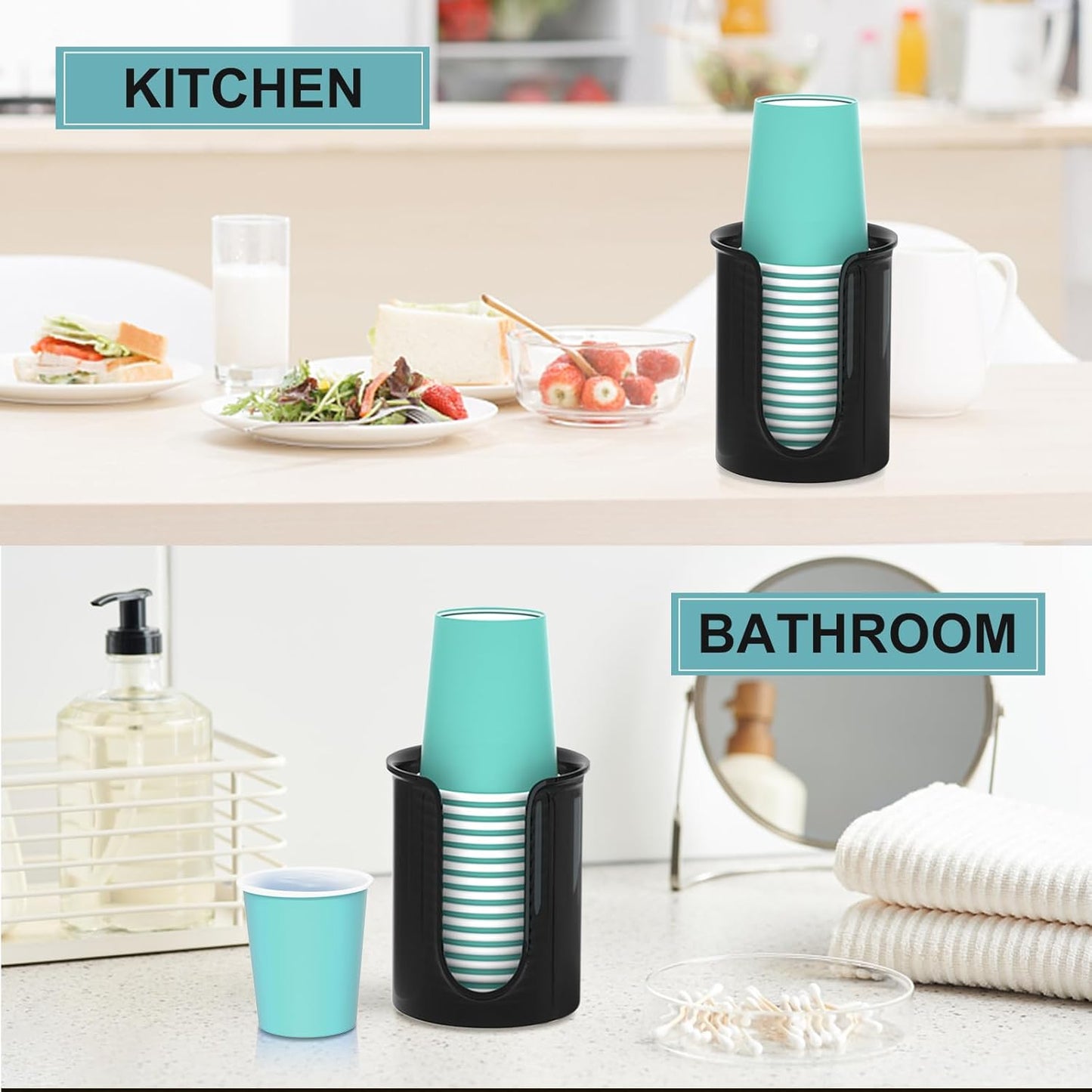 5 oz Bathroom Cup Dispenser Black, Disposable Mouthwash Cups Holder Fit 5oz Paper Cups,Countertop Bathroom Cup Holder Mouthwash Cup Dispenser (2 Pack)