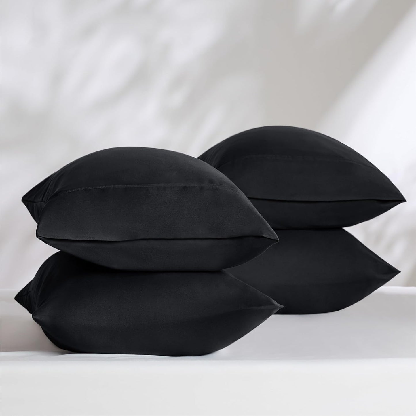Bedsure King Size Pillow Cases Set of 4 - Black Brushed Microfiber Pillowcases 4 Pack, Super Soft Pillowcase, Pillow Case Cover with Envelope Closure, Wrinkle, Fade and Stain Resistant, 20x36 Inches