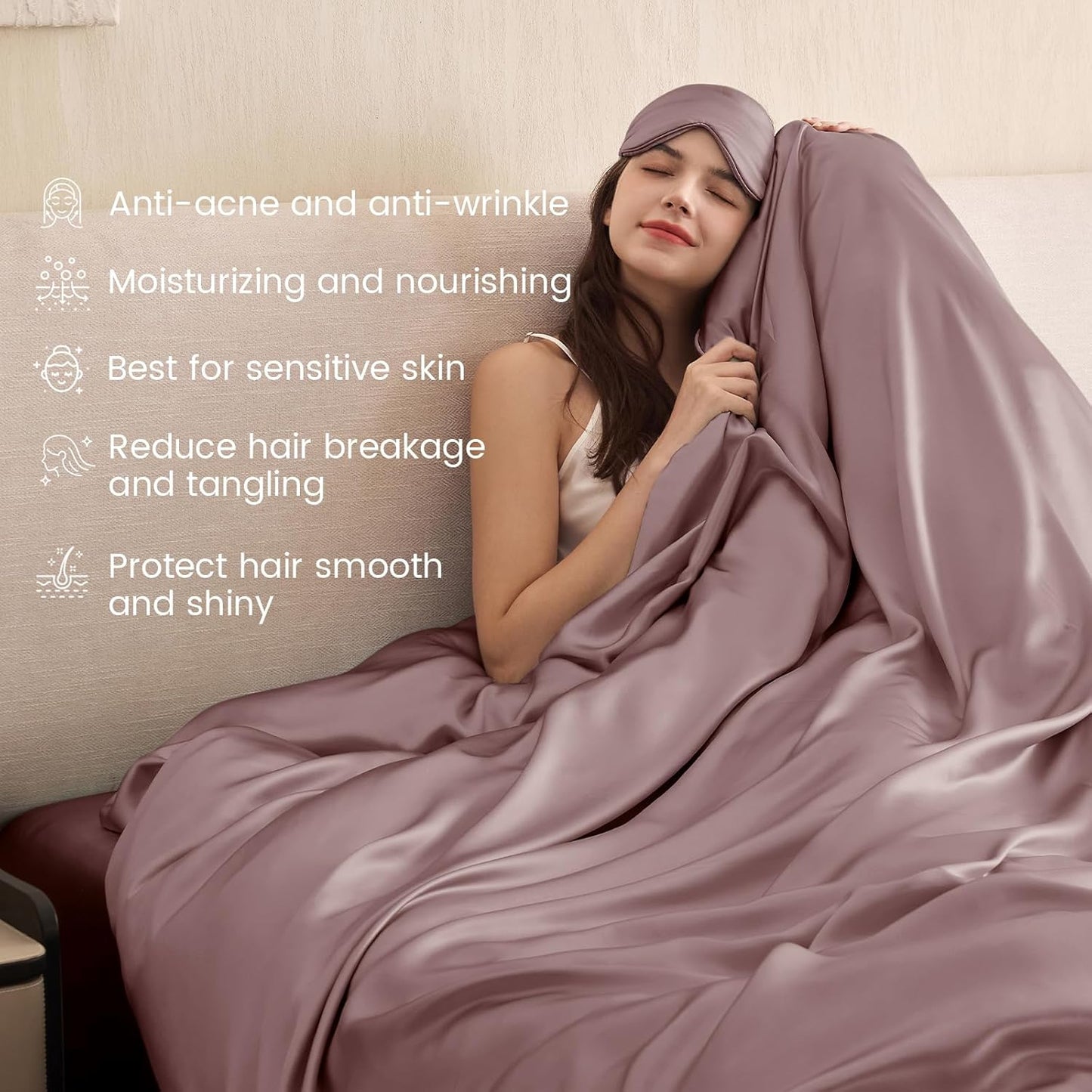 THXSILK 100% Pure Mulberry Silk Duvet Cover Set 3 Piece, 6A+ Grade Luxury Soft Bedding Silk Sheets for Hair and Skin, 1 Pcs Duvet/Quilt/Comforter Cover with 2 Zippered Pillowcases (Purple, Full)