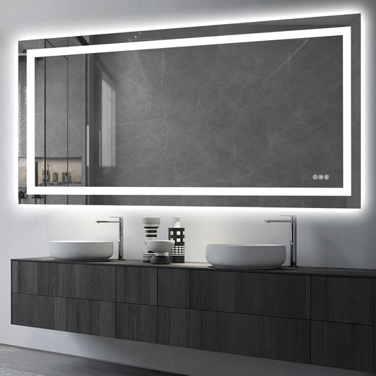 72X36 LED Bathroom Mirror with Lights, Anti-Fog, Dimmable, Backlit + Front Lit, Smart Bathroom Vanity Mirror, Memory Function, Shatterproof, Tempered Glass (Horizontal/Vertical)