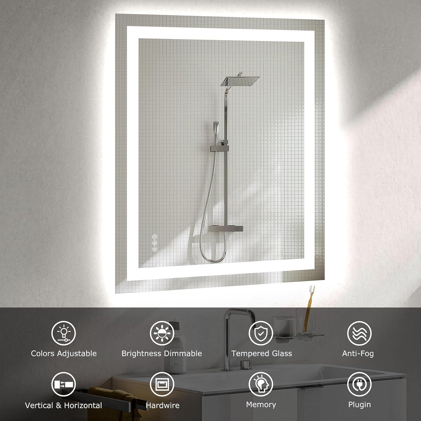 30X36 LED Bathroom Mirror with Lights, Anti-Fog, Dimmable, Backlit + Front Lit, Smart Bathroom Vanity Mirror, Memory Function, Shatterproof, Tempered Glass (Horizontal/Vertical)