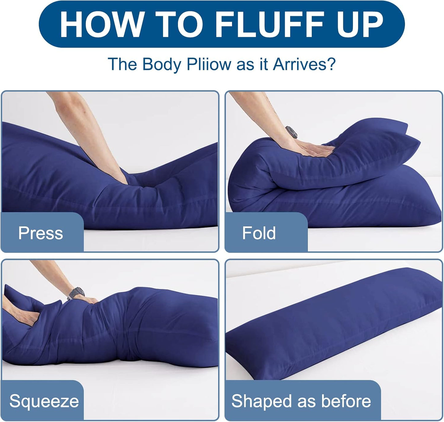 DOWNCOOL Large Body Pillow Insert- Breathable Full Body Pillow for Side Sleeper - Soft Long Bed Pillow for Adults - 20 x 54 inch （Blue）