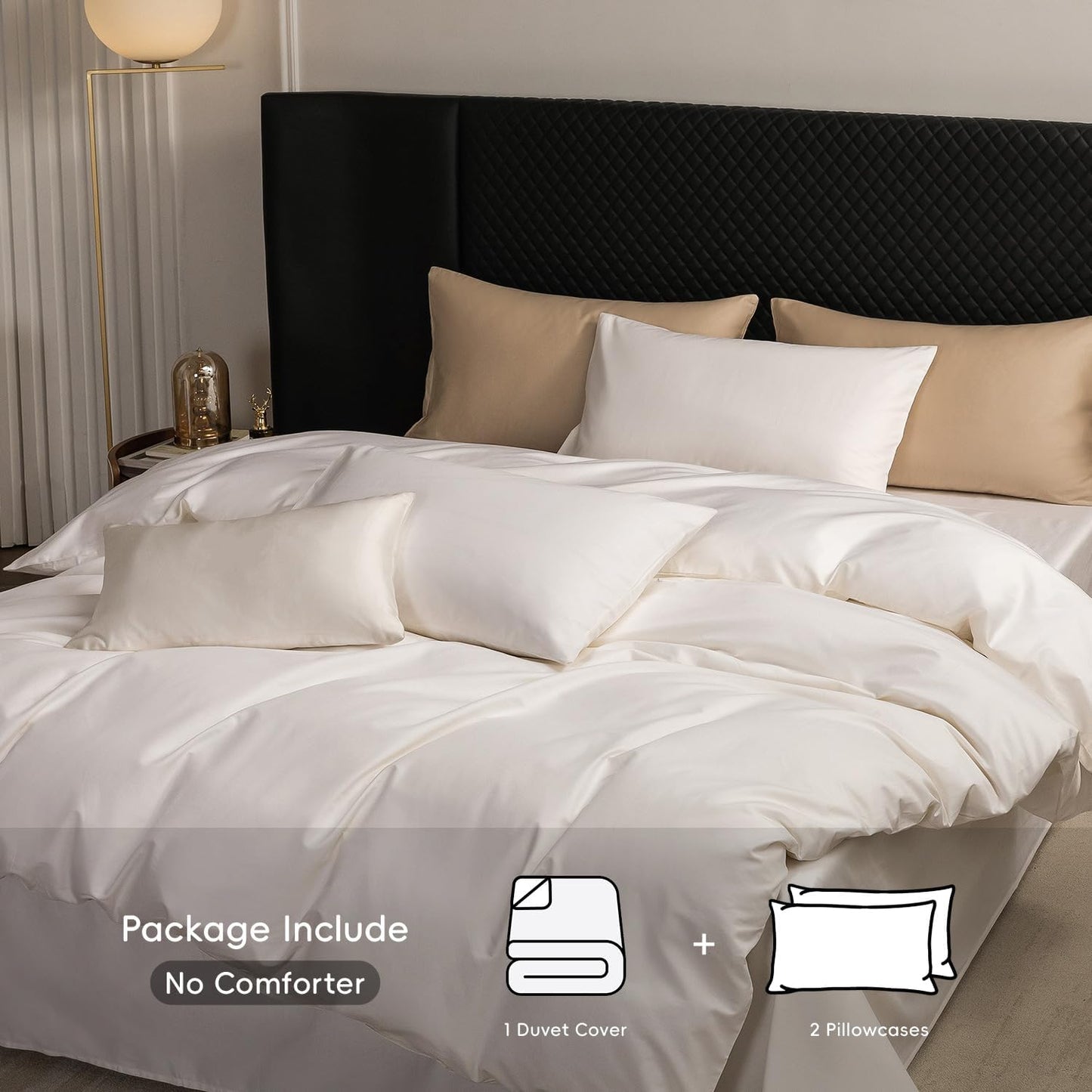 MooMee Duvet Cover Set 100% Extra Long Staple Cotton 600 Thread Count Silky Sateen Smooth Luxury Soft Breathable Durable Hotel Quality Bedding, 3 Pieces (Creamy White, Super Queen 90"x98")