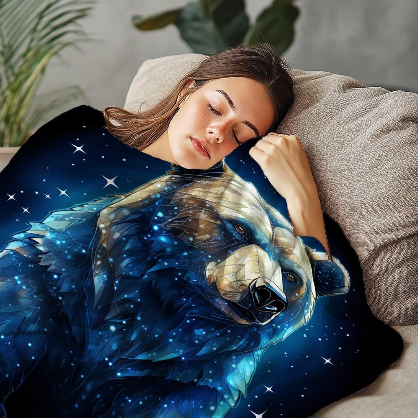Bear Blanket Throw for Adult, Soft Animal Gifts for Men and Women, 60×80 Inches, Cabin Printed Rustic Lightweight Fleece for Bed and Home Decor, No-Pilling