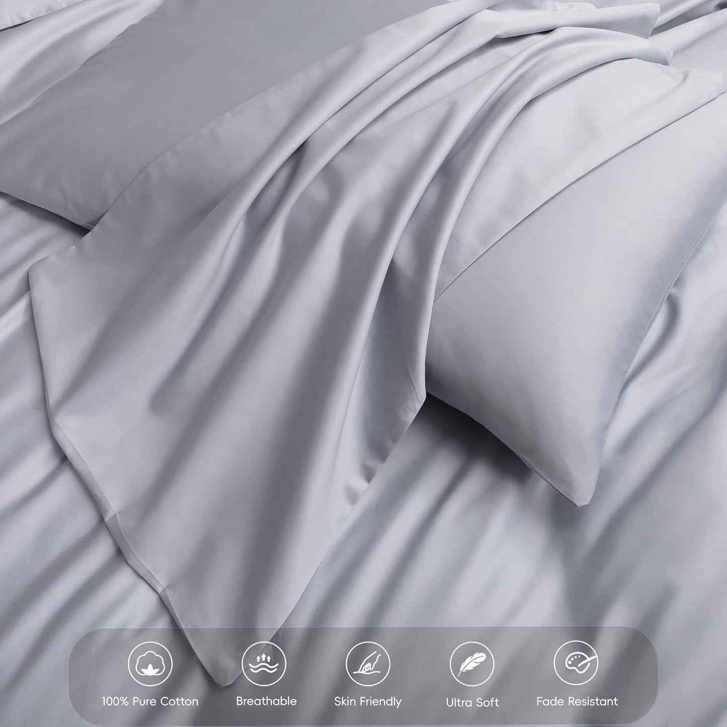 MooMee Duvet Cover Set 100% Extra Long Staple Cotton 600 Thread Count Silky Sateen Smooth Luxury Soft Breathable Durable Hotel Quality Bedding, 3 Pieces (Pale Blue, King 104"x90")