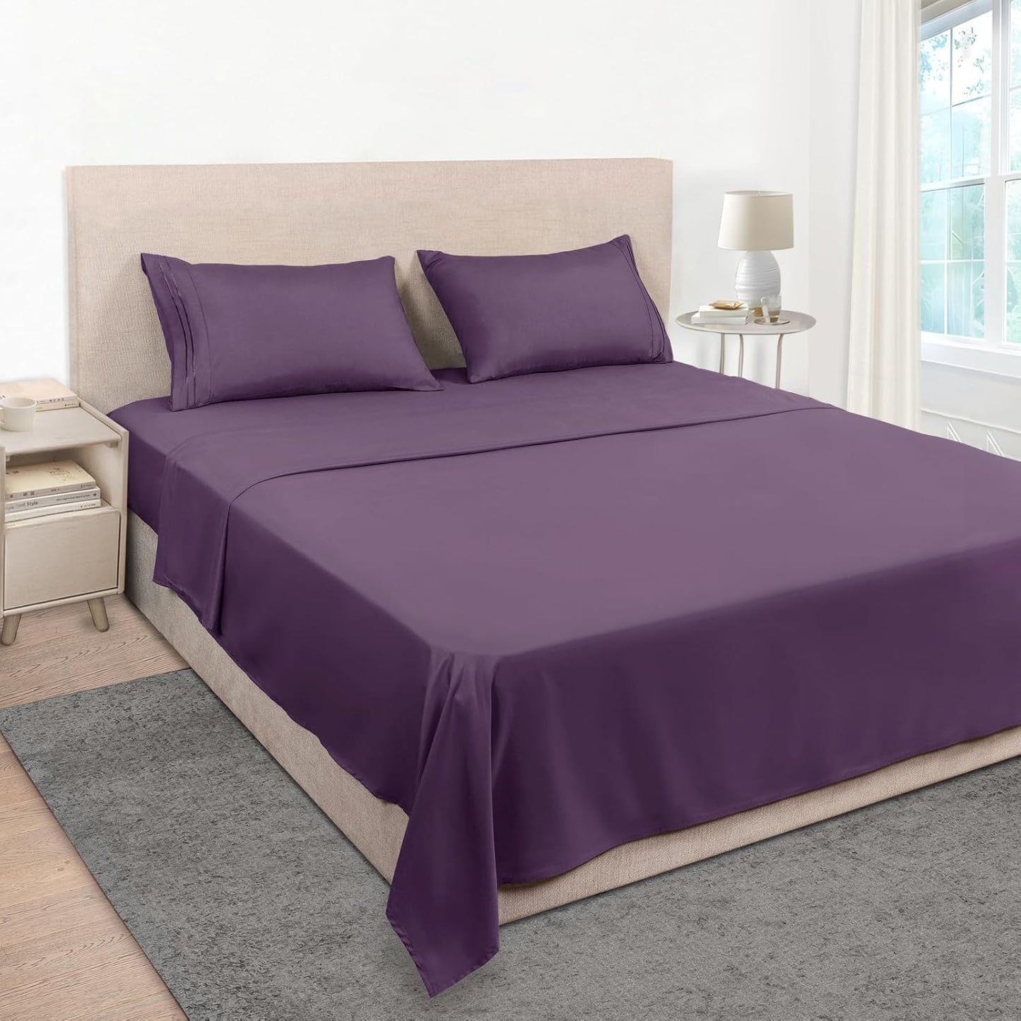 Mejoroom Full Size Sheet Sets - 1800 Collection Microfiber Bed Sheet Set with 16 Inch Deep Pocket Fitted Sheet, Soft, Breathable, Wrinkle, Fade & Stain Resistant - 4 Piece (Full, Purple)