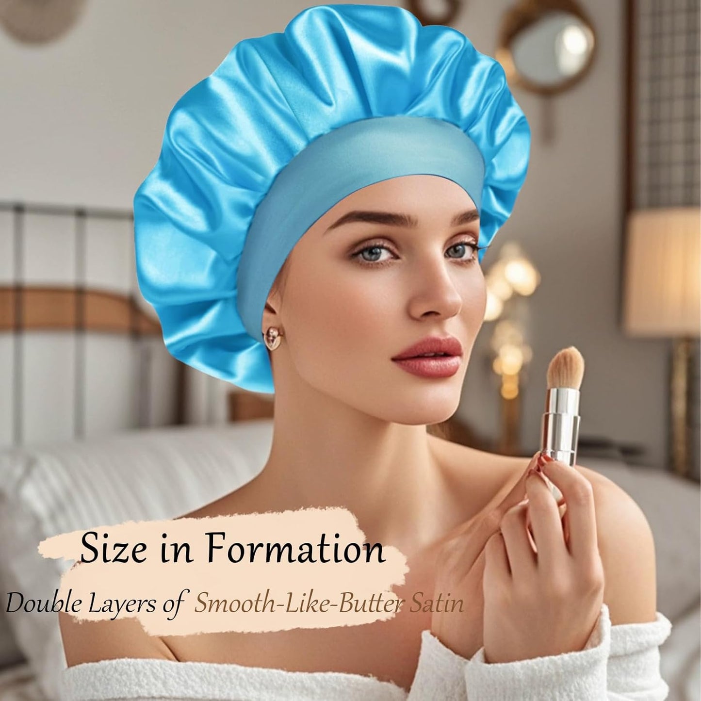 Satin Silk Bonnet for Sleeping, Soft Satin Lined Hair Bonnet for Women, Double Layer Sleep Nightcap