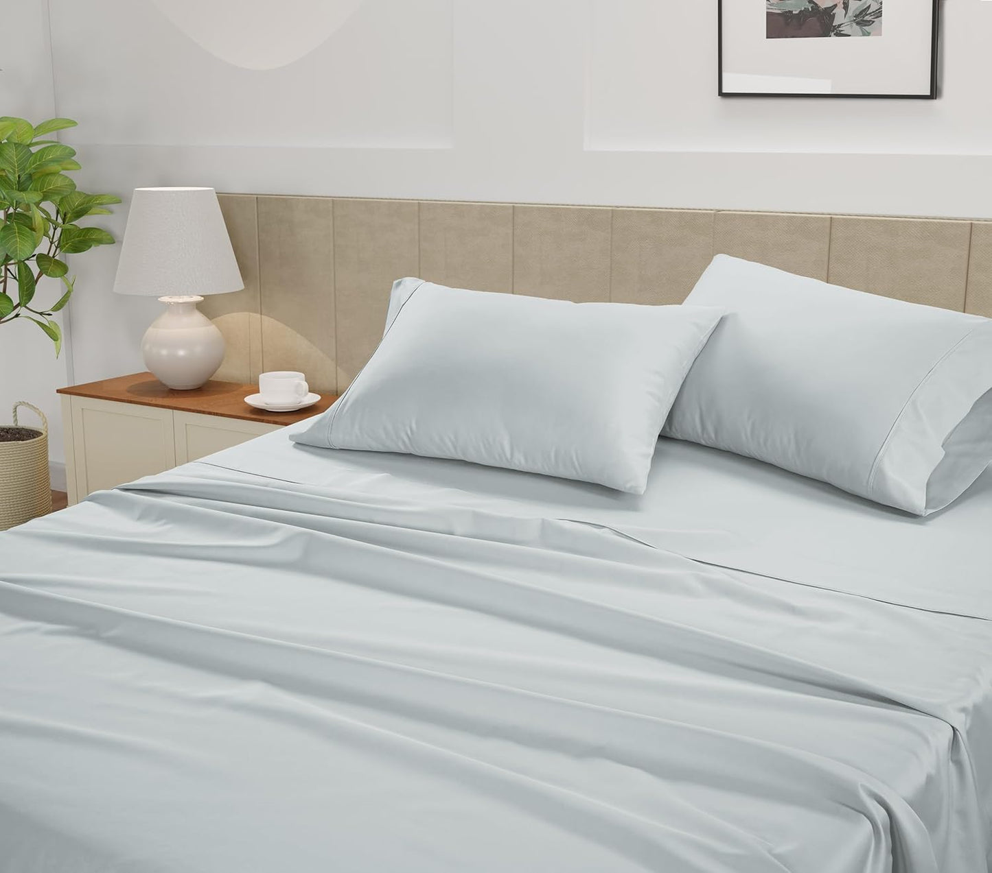 LANE LINEN 100% Cotton Sheets - 450 Thread Count, 3 Pc, Long Staple Twin XL Soft Satin, Bedding, Breathable Cooling Sheets- Ballad Blue