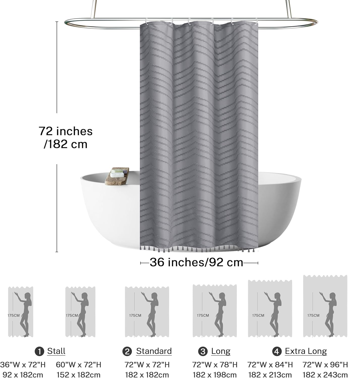 Stall Shower Curtain 36x72 Grey Fabric Shower Curtain Stall Size Cloth Shower Curtains Tufted Chevron Striped Textured Modern Farmhouse Minimalist for Bathroom Decor
