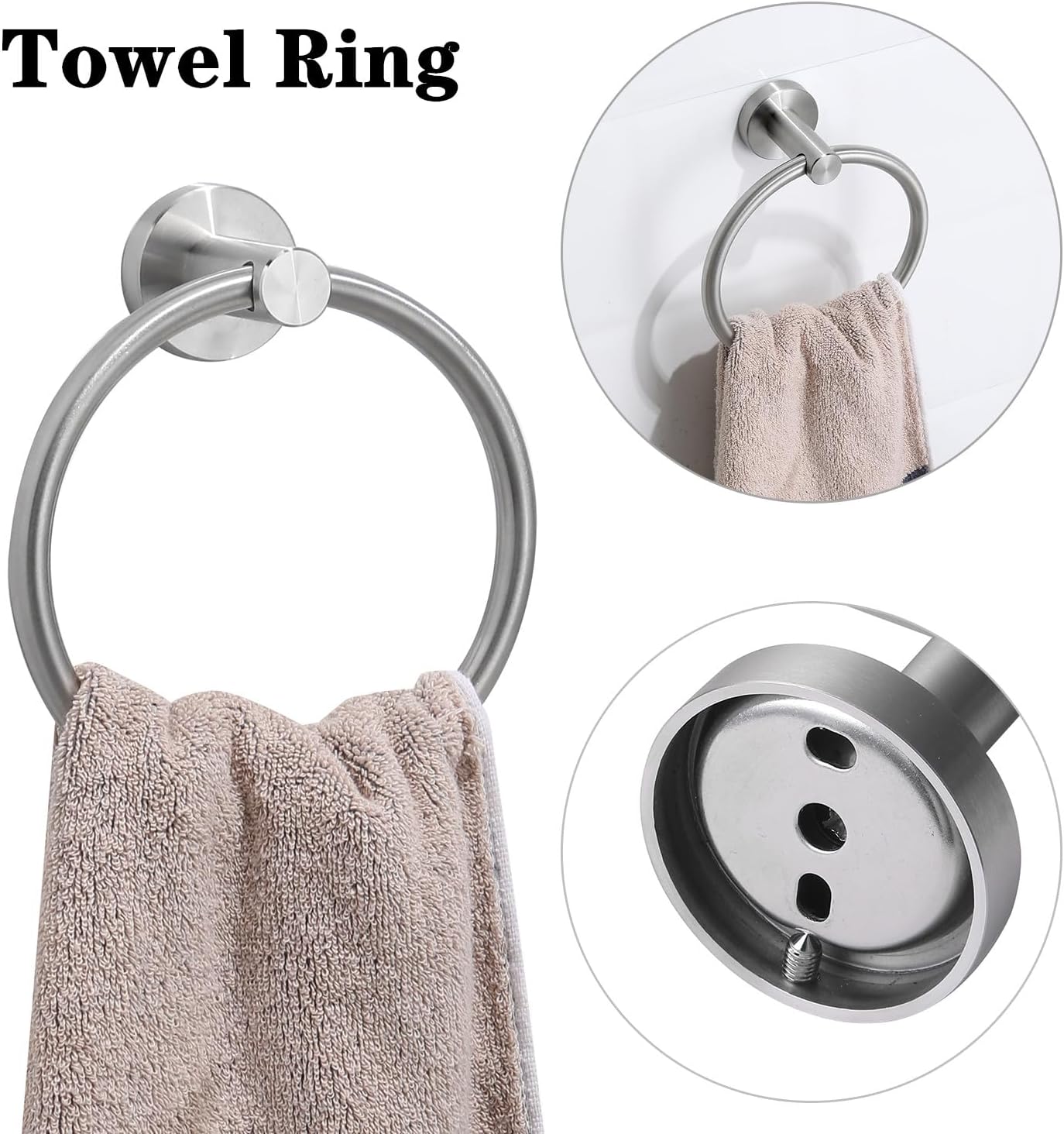 4 Piece Brushed Nickel Bathroom Hardware Set, Modern Towel Ring and Toilet Paper Holder Set,Wall Mounted, Durable SUS304 Stainless Steel Bathroom Accessories Set