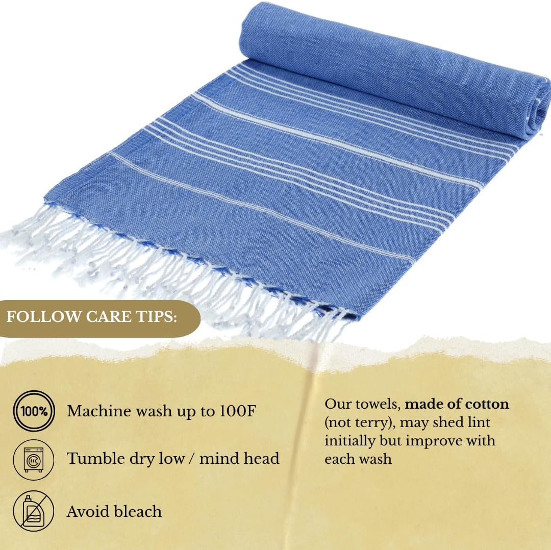SOULMARK 100% Cotton Turkish Beach Towel with Bag - 38"x71" - 4 Pack - Made in Green & Oeko TEX Certified - Pre-Washed and Sand Free - Quick Dry and Lightweight for Travel - Made in Turkey - Sax Blue