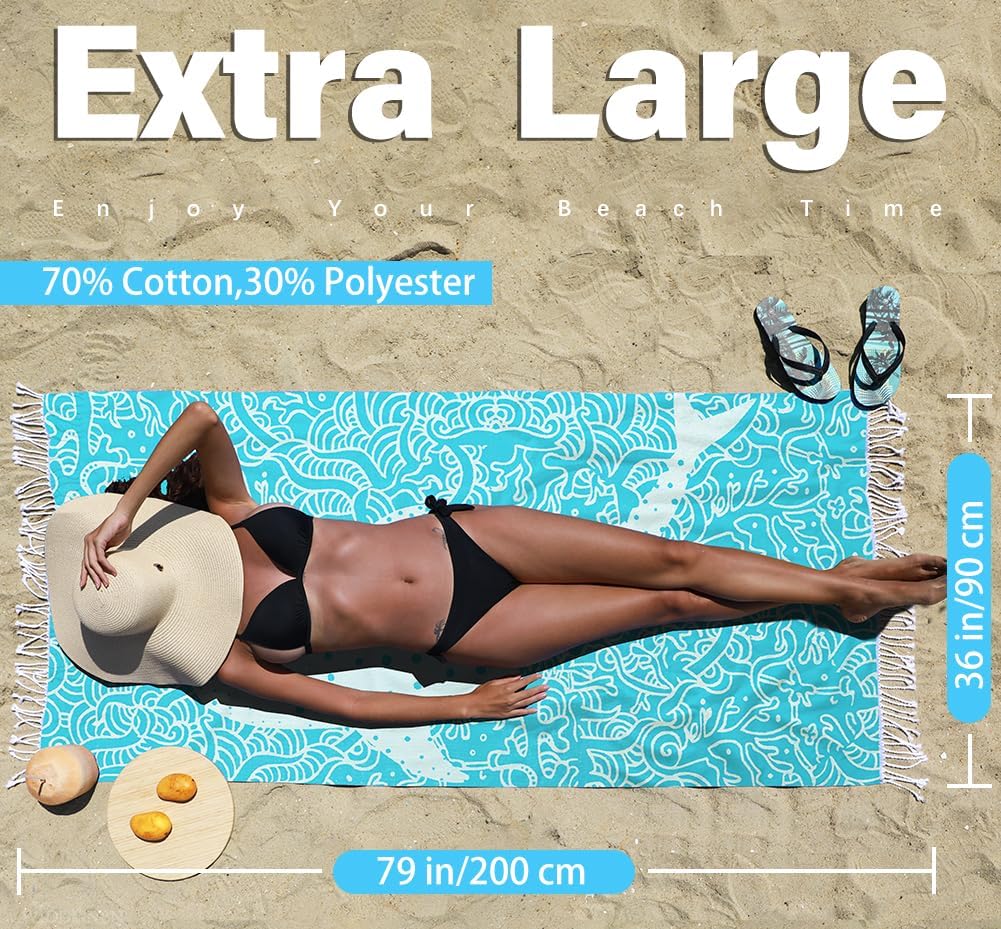 2 Pack Turkish Beach Towel Quick Dry Absorbent Cotton Lightweight Thin Bathroom Bath Pool Swim Towels Extra Large Oversized Sand Free Beach Accessories Essentials Stuff Cloud Adults Gift