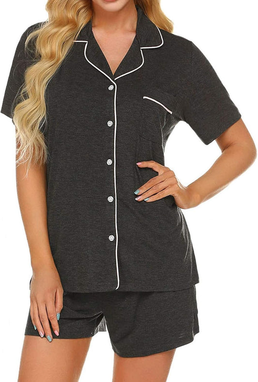 Ekouaer Pajamas for Women Set Silk Satin Pjs Shorts Sleepwear 2 Piece Loungewear S-XXL