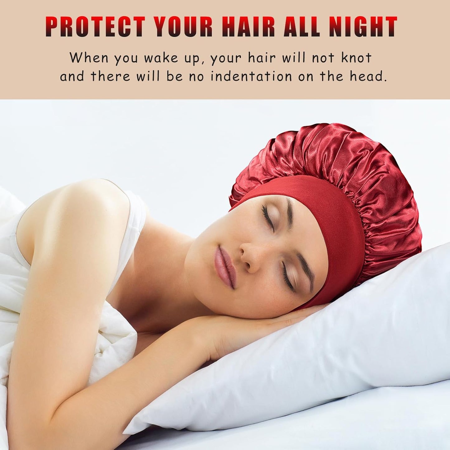 2pcs Satin Bonnets for Women, Silk Hair Bonnet for Sleeping, Wide Soft Band Large Silky Sleep Cap for Curly Hair Braids