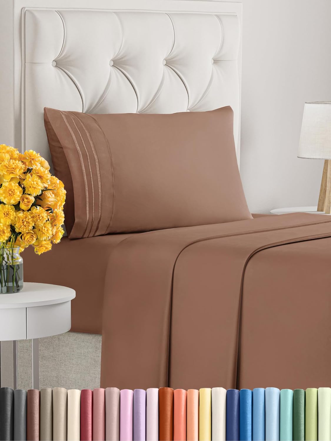 Twin Size 3 Piece Sheet Set - Extra Soft, Breathable & Cooling Sheets - Hotel Luxury Durable Bed Sheets for Women & Men - Deep Pockets, Easy-Fit & Wrinkle-Free Sheets - Copper Brown Oeko-Tex Sheets