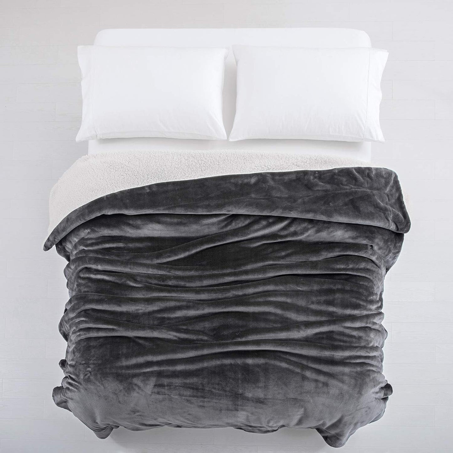 IR Imperial Rooms Sherpa Fleece Throw Blanket Twin Size for Couch - Thick and Warm Fluffy Grey Blankets for Winter, Soft and Fuzzy Twin Blanket for Bed, 60x80 Inches