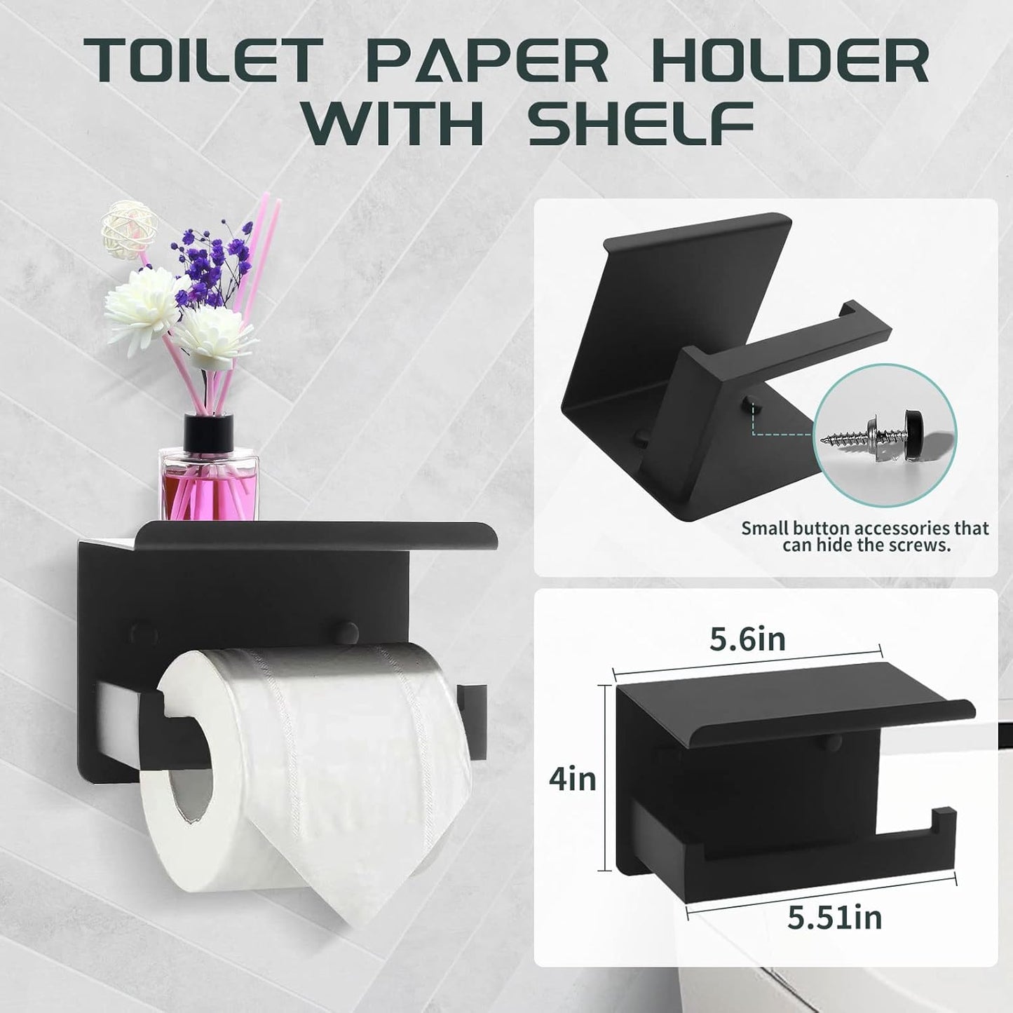 Matte Black Bathroom Hardware Set Towel Bar Set Black Bathroom Hardware Accessories Set with Towel Bars, Stainless Steel Wall Mounted Bathroom Towel Rack Set Square