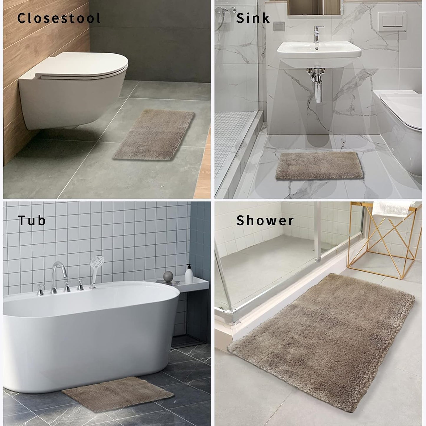 FIFU Bathroom Rugs 17" W x 24" L, Bath Mat for Bathroom, Bedroom, Laundry Room & Kitchen, Non-Slip Rubber Latex Backing, Extra Soft and Absorbent Microfiber Carpet, Machine Washable Rug, Beige