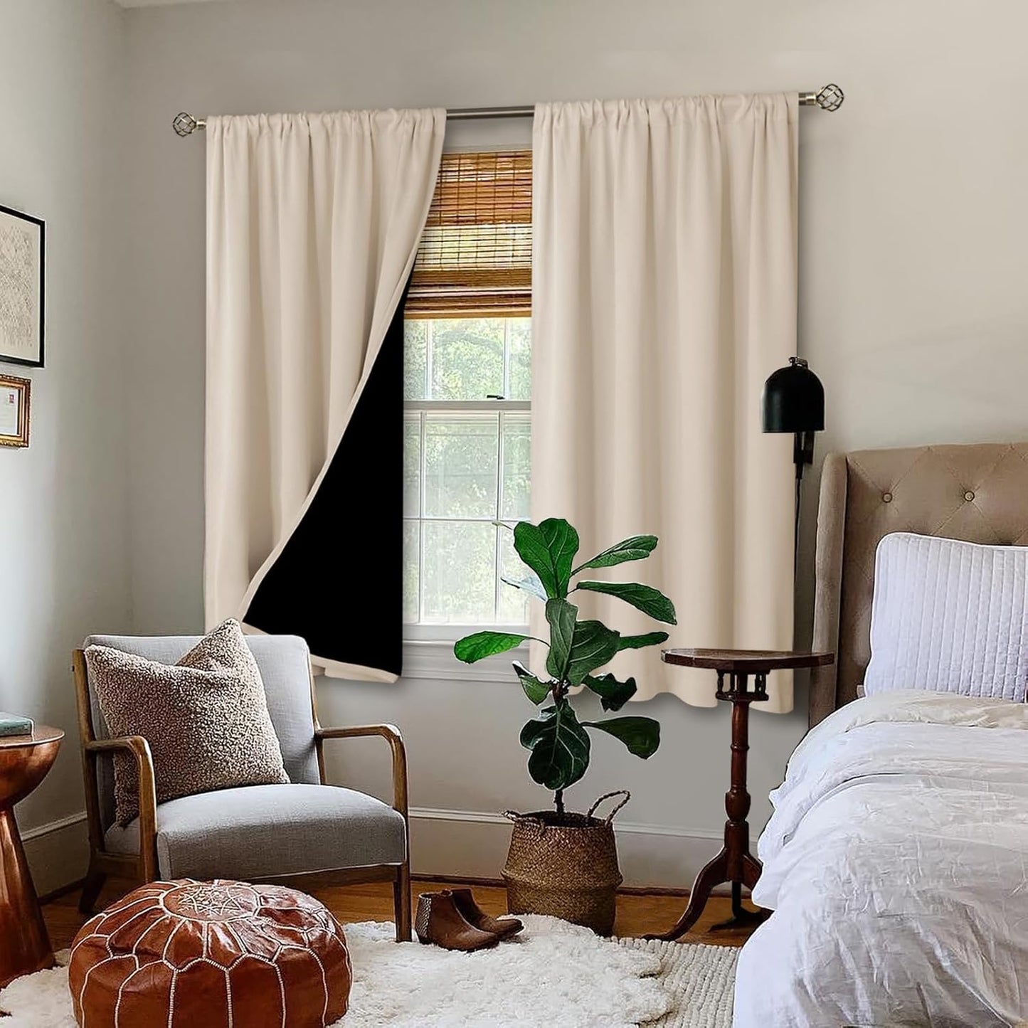 BGment Short Blackout Curtains for Bedroom, Thermal Insulated Full Room Darkening Soundproof Rod Pocket Bedroom Small Window Curtains 45 Inch Length, 2 Panels，Each Panel 42 Inch, Champagne