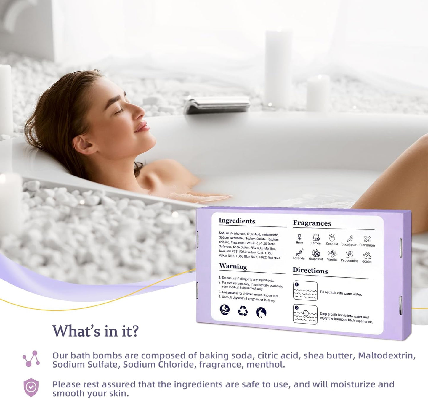 TranquilBliss Bath Bombs for Women, 50 PCS Set with 10 Rich Scents, Natural Bubble Bathbombs, Dry Skin Moisturizing, Present for Christmas, Mother’s Day, Birthday, for Mom, Wife, Her, Girls