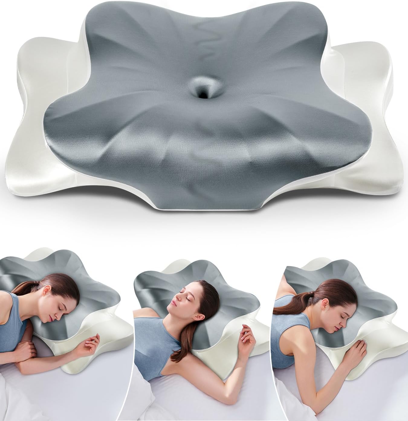 DONAMA Cervical Pillow for Neck and Shoulder,Contour Memory Foam Pillow,Ergonomic Neck Support Pillow for Side Back Stomach Sleepers with Pillowcase-King Size