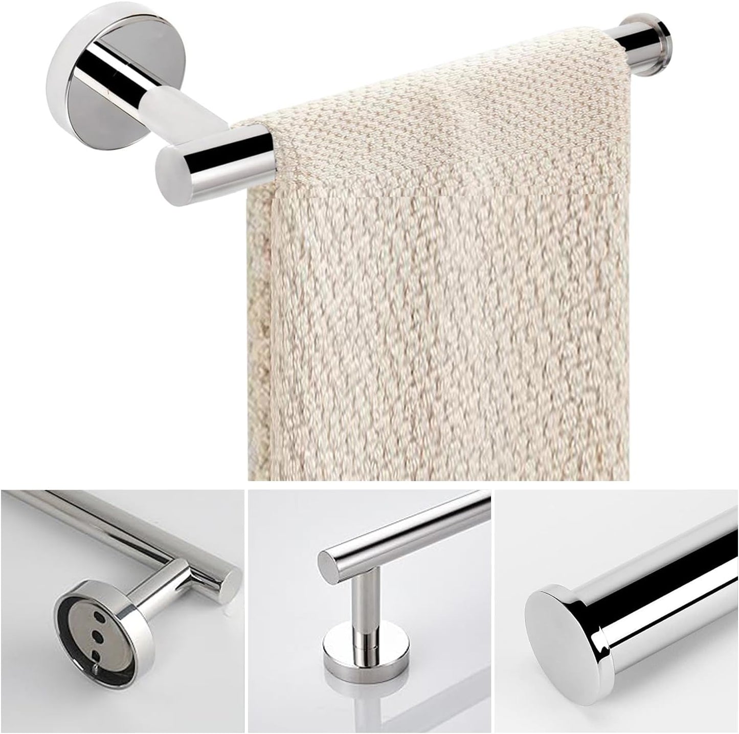2-Piece Hand Towel Holder - 9" Modern Design Towel Ring, Thicken SUS 304 Stainless Steel Towel Holder for Bathroom Wall, Contemporary Hand Towel Rack - Chrome