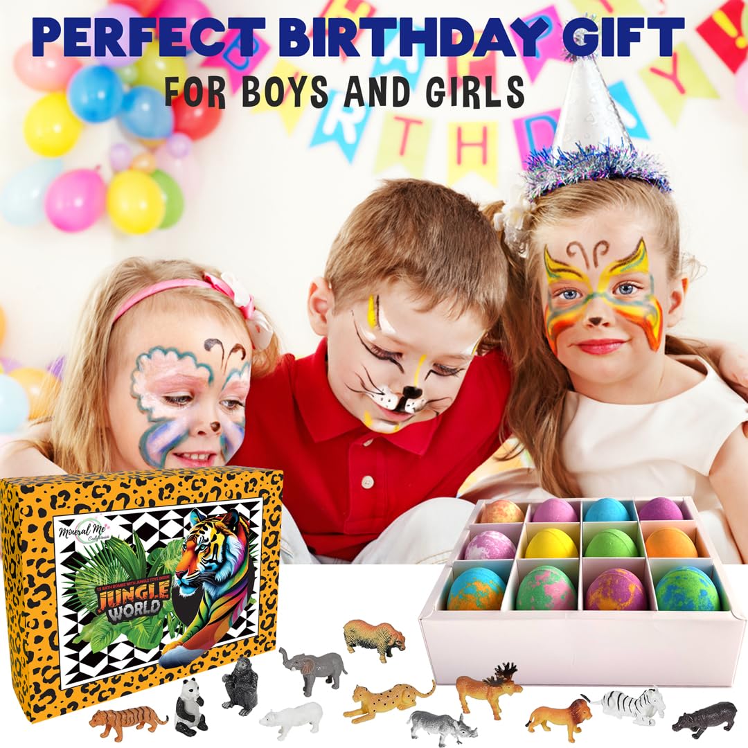 Bath Bombs for Kids with Surprise Inside- 12 pk Kids Bath Bombs with Jungle Toys, Organic, Natural, Skin-Moisturizing Bubble BathBombs. Stocking Stuffers Christmas Gifts for Boys, Girls, Toddlers