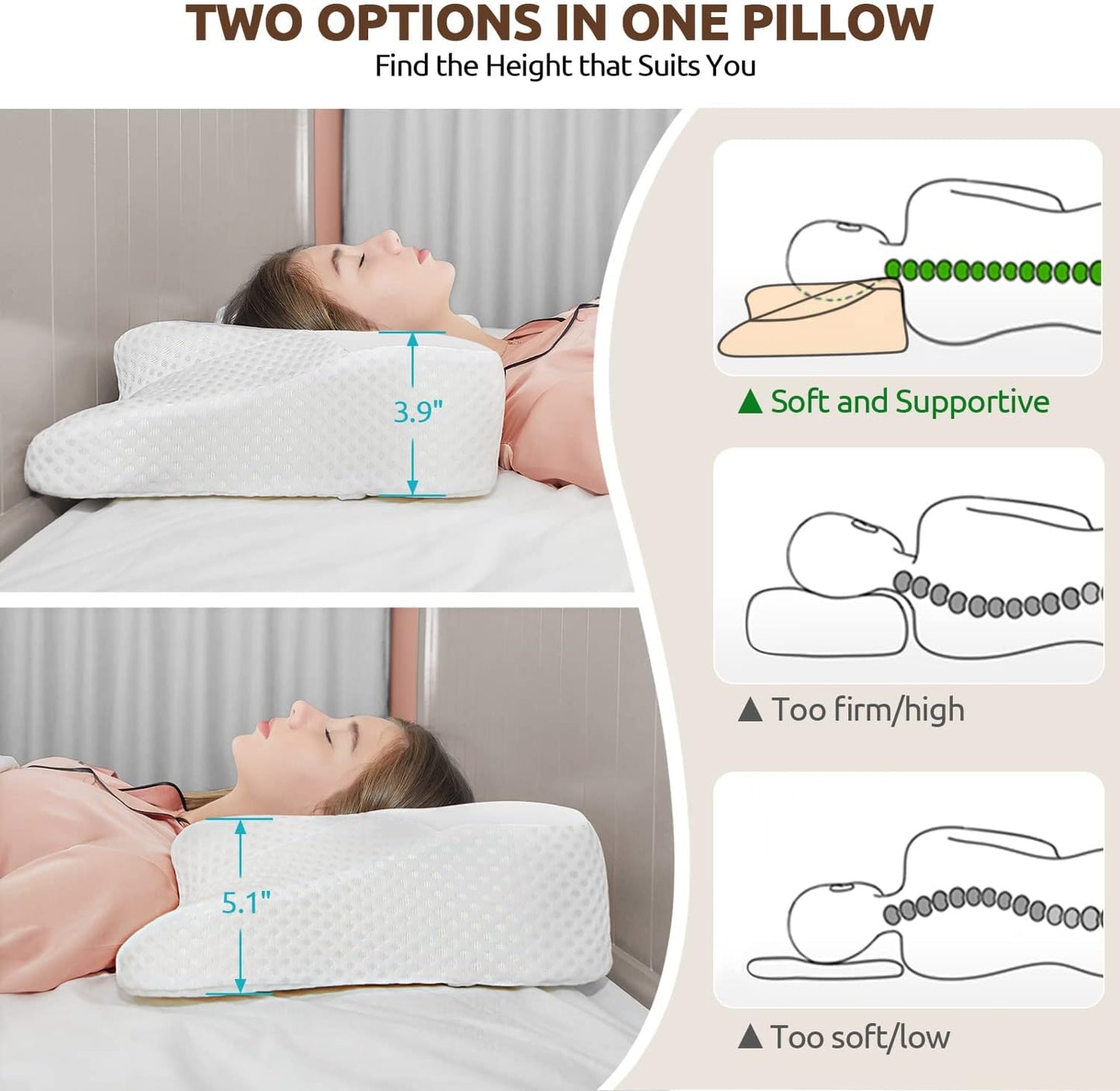 DONAMA Cervical Neck Pillow for Pain Relief,Odorless Contour Memory Foam Pillows with Cooling Pillowcase Cozy Sleeping, Orthopedic Ergonomic Bed Pillows for Side Back Stomach Sleepers