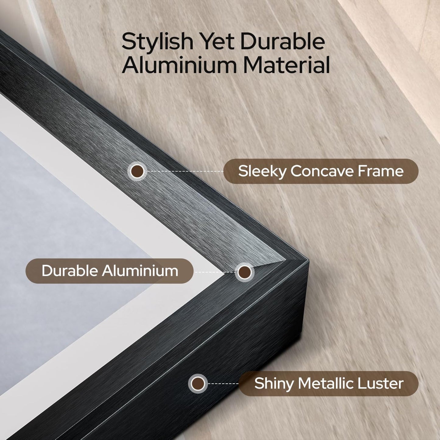 28 x 36 Black Bathroom LED Mirror – Frontlit & Backlit Vanity Mirror with Antifog & Shatter Proof Tempered Glass, Aluminium Frame Bathroom Mirror, Comes with 3 Colour Lights Option