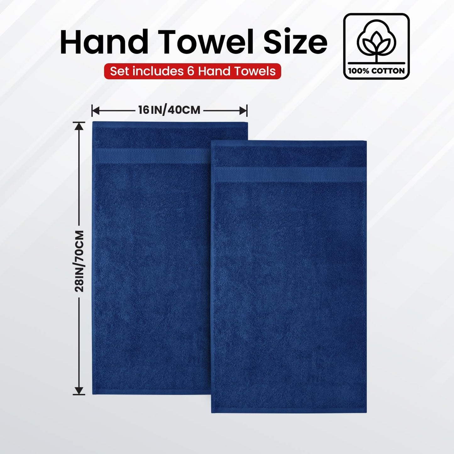 Infinitee Xclusives Hand Towels for Bathroom - Set of 6 (16x28 inches) 600 GSM, 100% Cotton Ultra Soft, Quick Drying, Hotel Quality Hand Towel Set (Tranquil Navy)