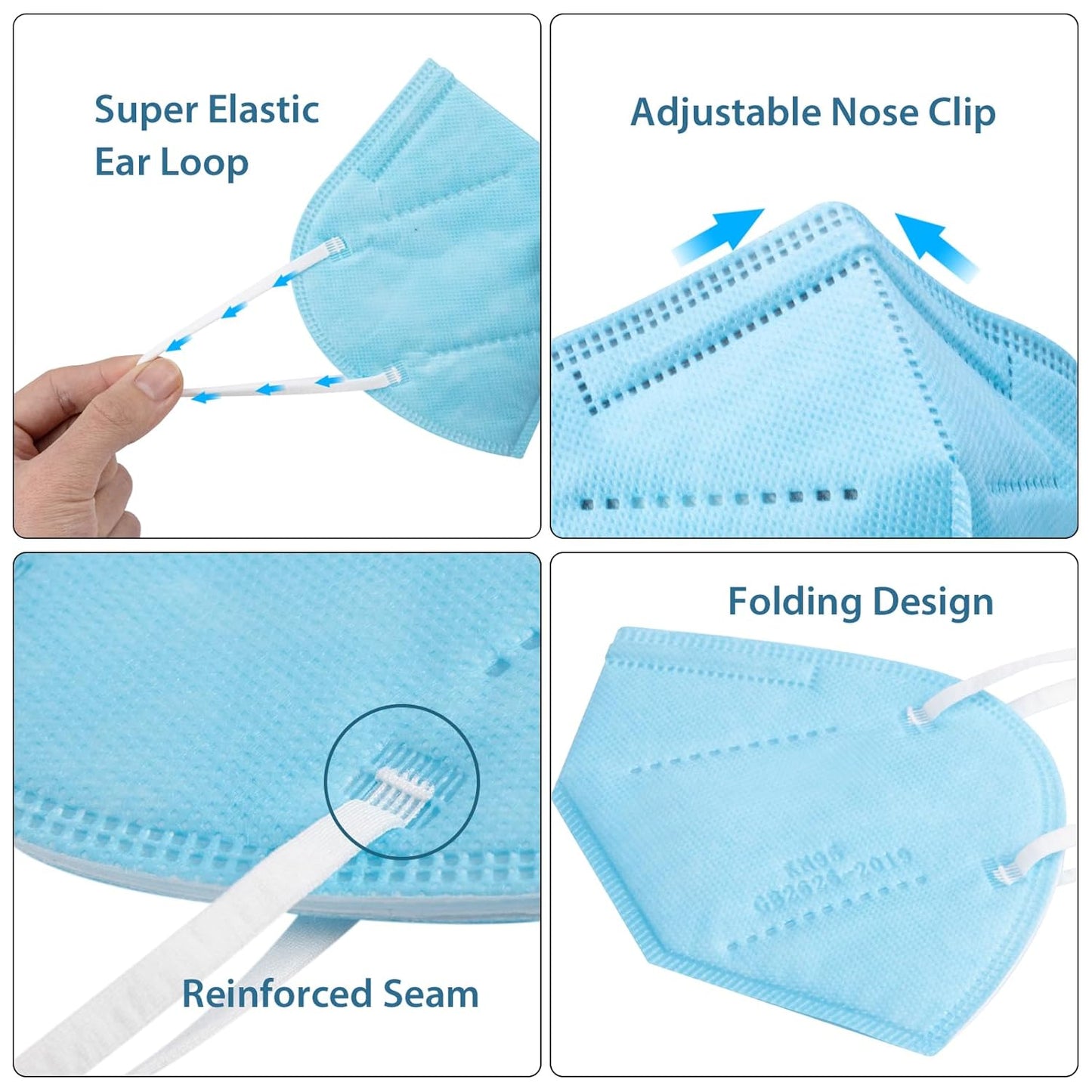 KN95 Face Masks 50 Pcs, 5-Ply Protection Blue KN95 Mask, Disposable Face Masks for Adults