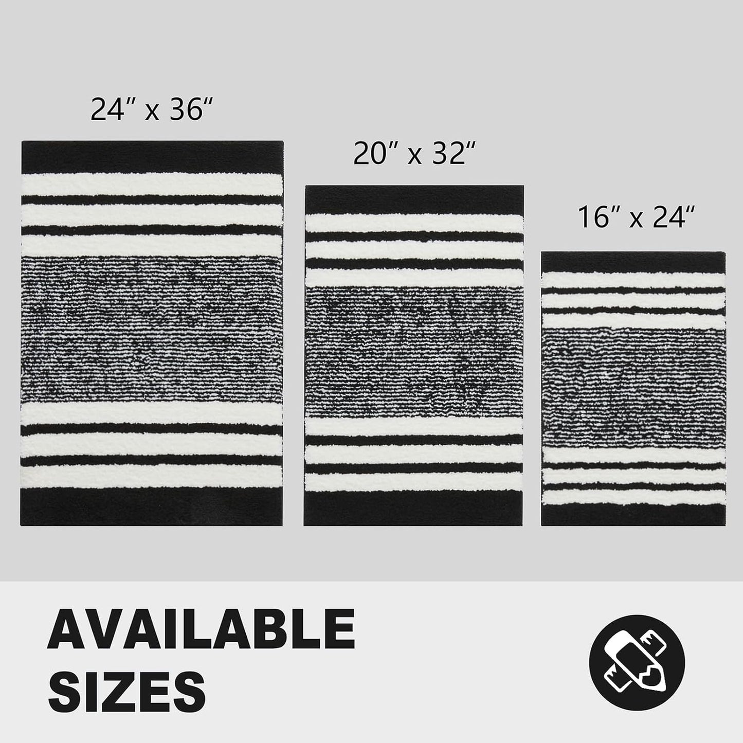 CozeCube Bath mats for Bathroom Non Slip, Fluffy Absorbent Microfiber Bath mat Washable, Aesthetic Bathroom Rugs, Cute Jet Black Striped Bath mat, Jet Black, 32" x 20"