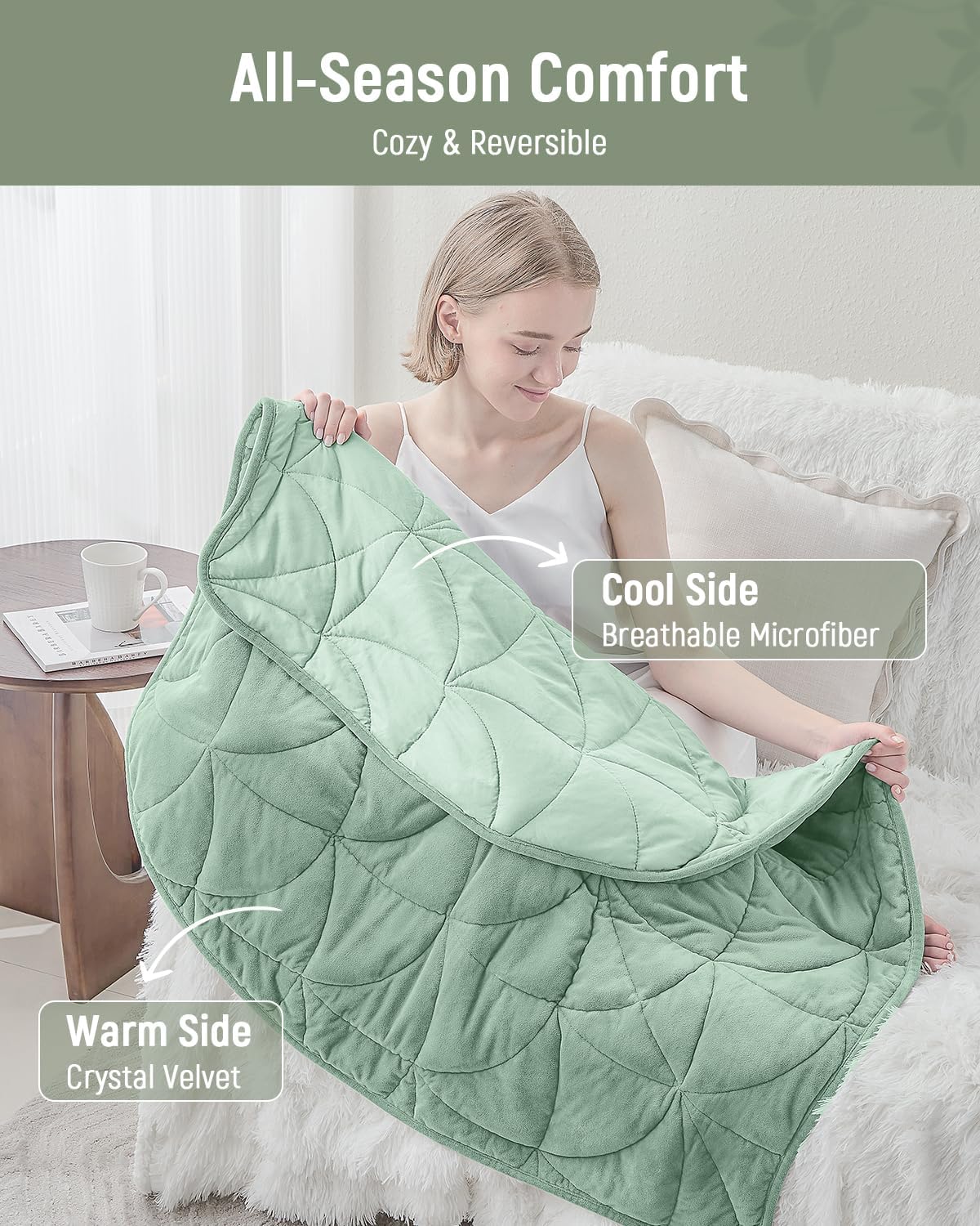 Weighted Lap Blanket 7 lbs for Adults, Luxury Soft Small Weighted Blanket, Compact Portable Weighted Lap Pad for Relaxation, Sleeping, Travel, All-Season Use, Sage Green, 40" x 52"